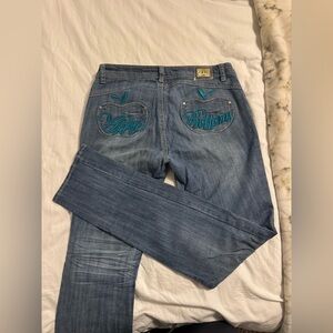 Apple Bottoms Women's Straight Leg Jeans - Blue with Teal Embroidery